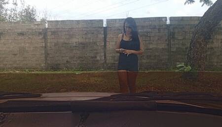 Driving a car and pumping pedals with high heels (3)