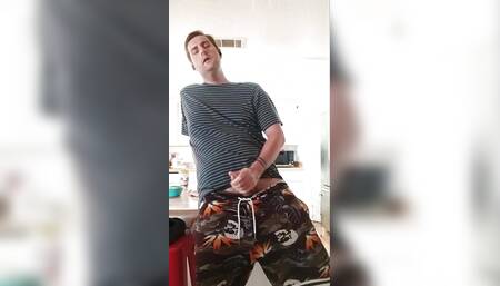 Jacking off in the kitchen loudly! Almost caught!