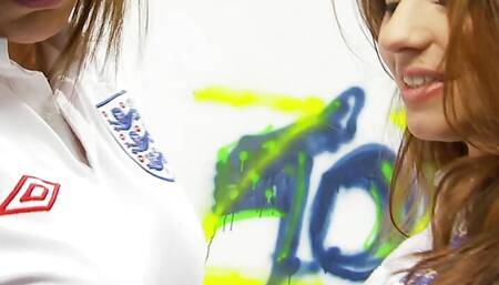 Two female footballers fuck in the locker room