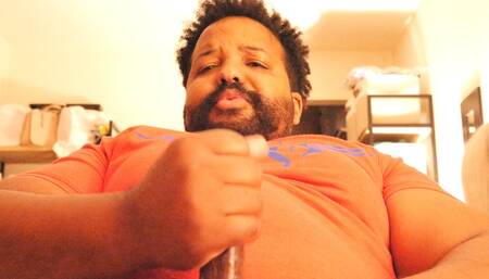 Daddy Bear Beats His Hot Cock in Public and Busts in Bedroom