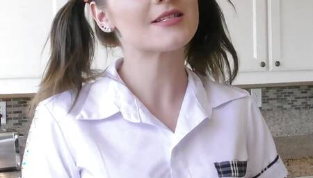 Schoolgirl spills while cooking and gets a chaste fuck in the wet hole