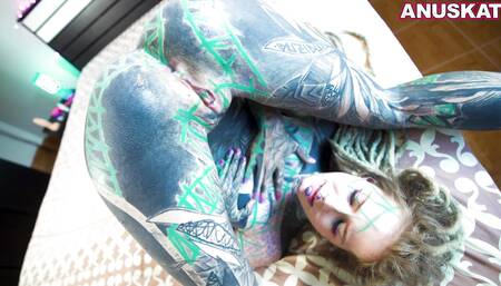 Tattoo girl Anuskatzz anal cumplay cum fetish gape ass gaping skinny inked solo play goth emo punk