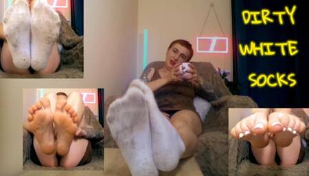 Lady Angela dirty white socks short hair goddess red hair goddess sock fetish to bare feet soles