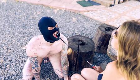 Whipping his tongue - Extreme humiliation of the riding crop sucker slave - Real sadism Medieval slavery