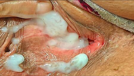 Huge load of sperm dripping down my wide open pussy, black cock busting nut  close up, best and most viewed jerking off porn