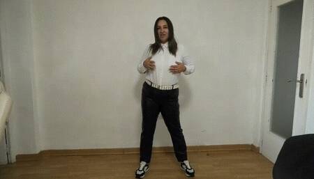 Tucked in shirt and leather pants ORDER