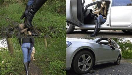 Your antique teddy in the mud and under my tire (small version)