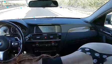 Getting Blowjob while Driving from Busty Redhead Teen