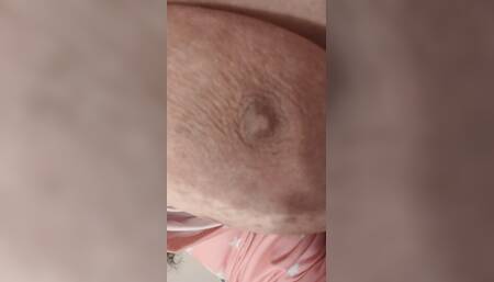 Closeup small nipple big areola play