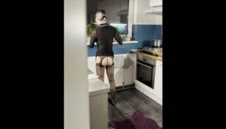 Maid in stockings just wanted to water the plants, ended up squirting all over his cock