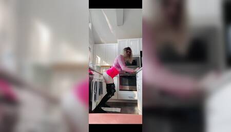 Blonde sissy Stacy deep fucking huge anal dildo solo in shower