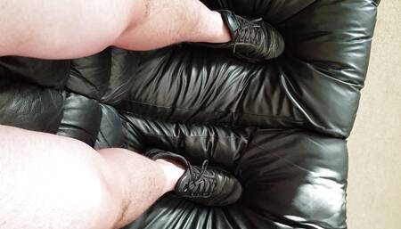 Dropping a spunk load on sofa