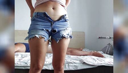 Erotic massage of a hot amateur couple. Wife with hairy pussy, big tits, big ass.