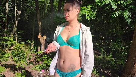 Sex in underwear in the forest