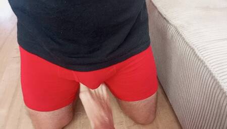 Barefoot precum ballbusting!