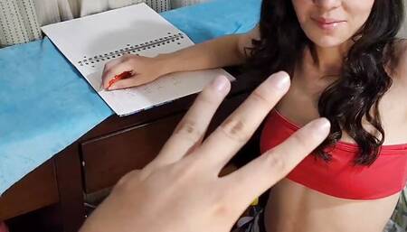 Part 1. Sexy student is fucked by her partner after helping her with one of her jobs! she thanks him riding and giving him a blo