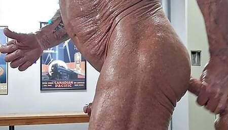 More locker room fun with nipple play and stroking my cock for you