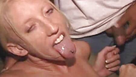Skinny Minny Swallowing Tiny Tits Blonde Bitch Black Cock Gangbang Porno Theater!