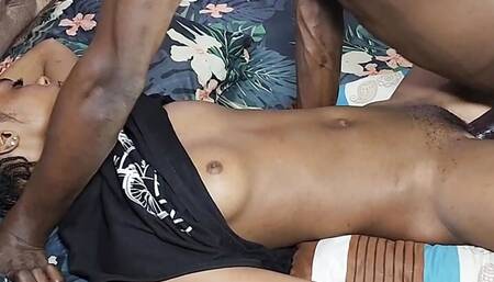 Cute ebony babe squirting heavy and enjoying some long dick strokes.