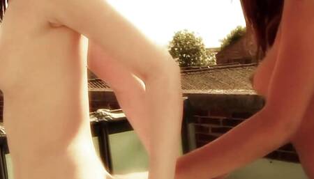 Two cute girls naked in the park