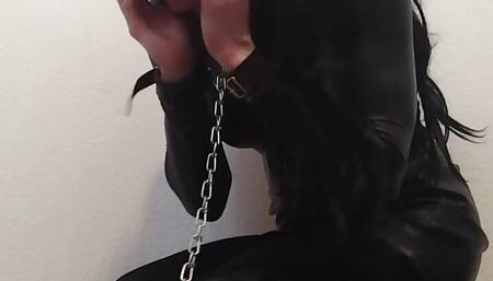 Black Leather Sissy Bondage
