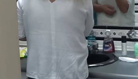 The maid's stepson is very excited and shows me his big cock and I start touching my pussy