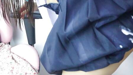 Thai student comes to at home with a broken skirt