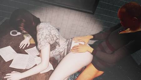 Bigboobs chick at police station - 3D Animation