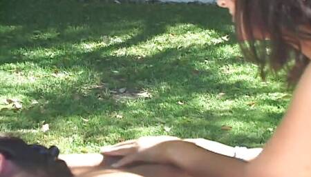 Nasty Lesbo sluts fisting and licking each other outdoors