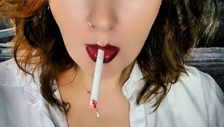 Enjoy the seductive contrast between the rich darkness of my lipstick and the stark white of the cigarette
