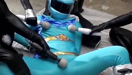 Japanese girl in blue space uniform has group sex with sex toys uncensored.