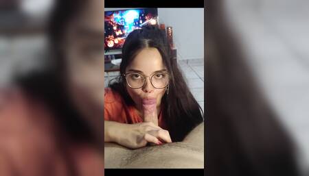 She Looks so Beautiful Even More Masturbating Prado's Cock While Sucking