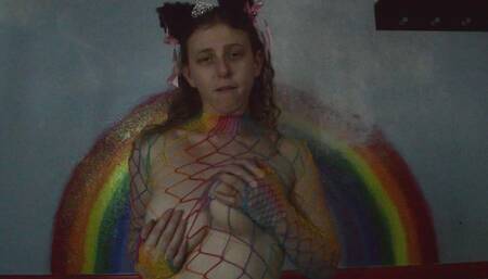 Kitten plays with her rainbow fishnets ASMR