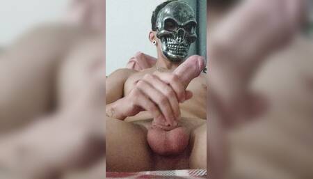 Masked man watching porn jerking off solo on Halloween