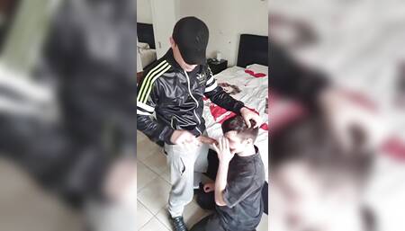 Scally Boy Smokes, Deepthroats His Gay Bitch and Cums on His Face