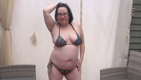 Raven Hair Wife Posing in String Bikini