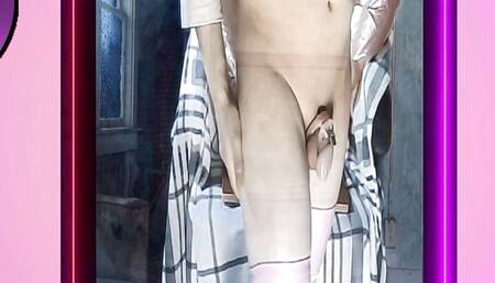 Whore in training wants to fuck with her pink vinyl jacket with big buttons and wants a gaping ass