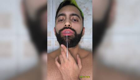 Camilo Brown Jerking His Big Uncut Cock in the Shower and Eating His Own Cum
