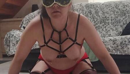 With my high heels and double dildo