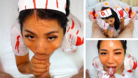 Thai Babe in Halloween Costume Sucking Cock