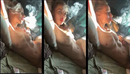 Smoking nude in bed Marlboro 100