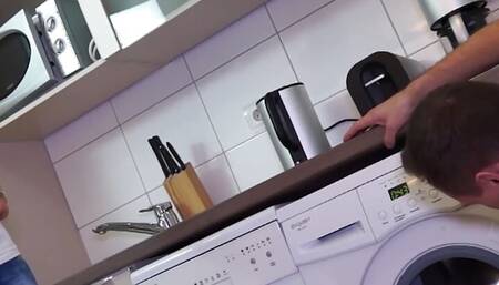 GERMAN PLUMBER shows customer his hard pipe