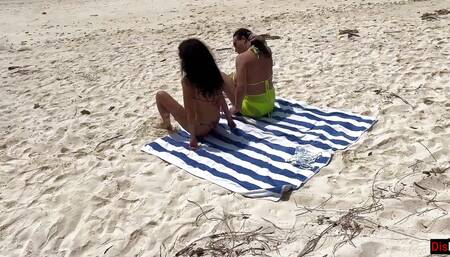 Pervert Jerks off Busty MILF and Her Stepdaughter and Cums on Their Faces While They Sunbath