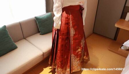 Chinese girl wearing ancient horse-faced skirt being tickled - cotton socks bare feet