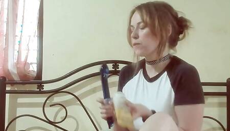Blue Dildo Masturbation