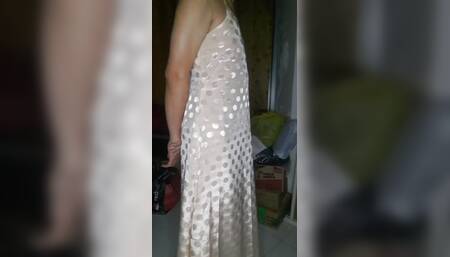 Satin Long Gown Polkadot Crossdresser Masturbation Fetish