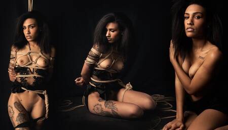 Beautiful model Mulatto D is tied and teased