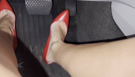 Driving to the store in my sexy red heels