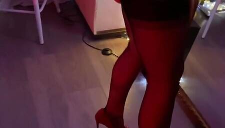 Mistress in Vintage Nylon with Red Belt Gently Gives Blowjob and Lets Herself Get Fucked