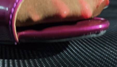 Balbina Extreme Close up shiny pantyhose and purple mule heels